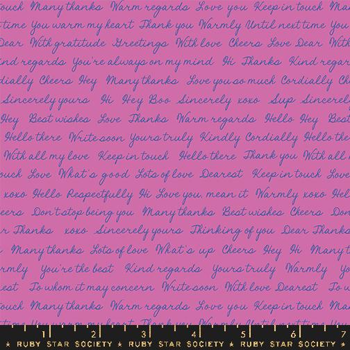 Salutations Text Heliotrope - Quilt Fabric