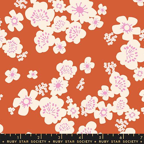 Paper Cuts 2 Flower Persimmon - Quilt Fabric