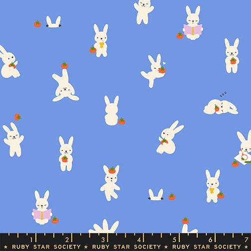 Persimmon Bunny Lindley Blue - Quilt Fabric