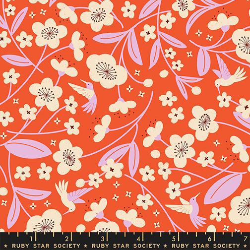 Persimmon Flowers Warm Red - Quilt Fabric