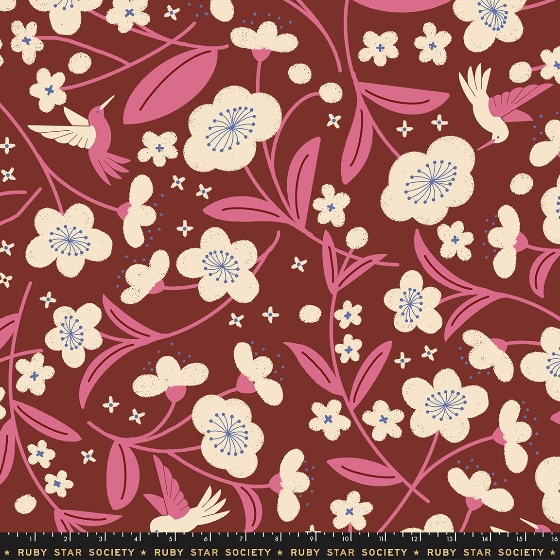 108" Persimmon Floral Cranberry - Quilt Fabric