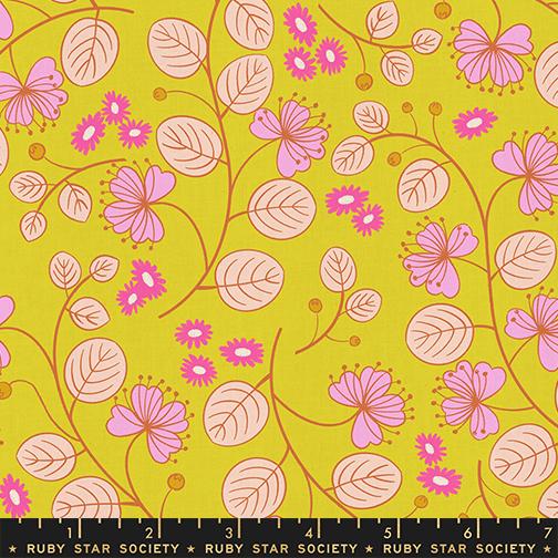 Lofi Linens Flower Citron - Quilt Fabric