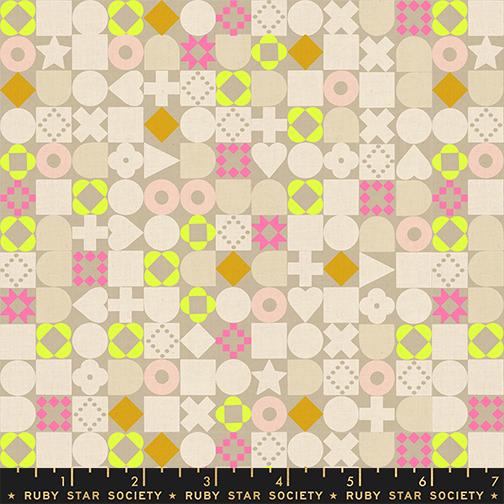 Lofi Linens Geometric Khaki - Quilt Fabric