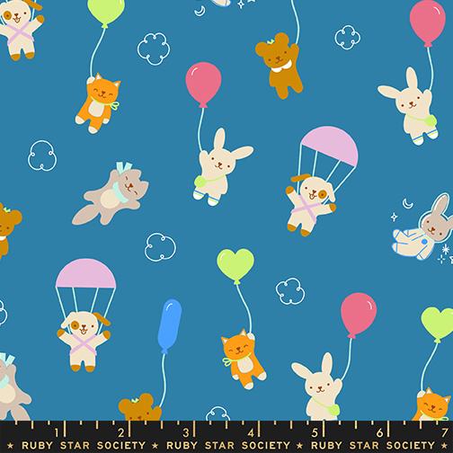 Float Up Parachute Blue - Quilt Fabric, zoomed in. Select this picture to zoom back out.
