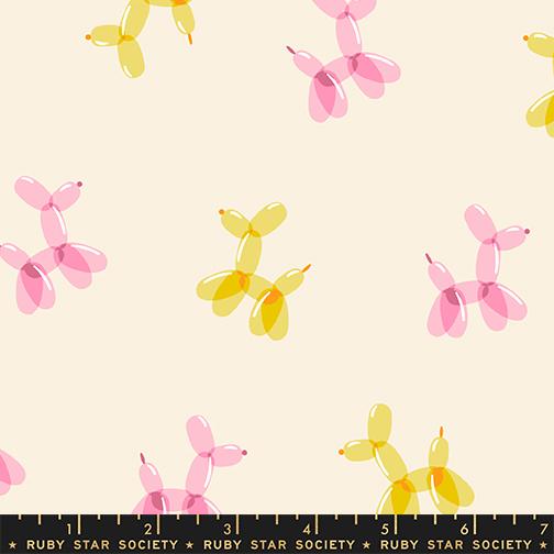 Float Balloon Doggie Natural - Quilt Fabric, zoomed in. Select this picture to zoom back out.