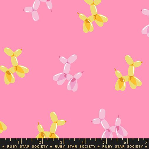 Float Balloon Doggie Lucky Pink - Quilt Fabric, zoomed in. Select this picture to zoom back out.