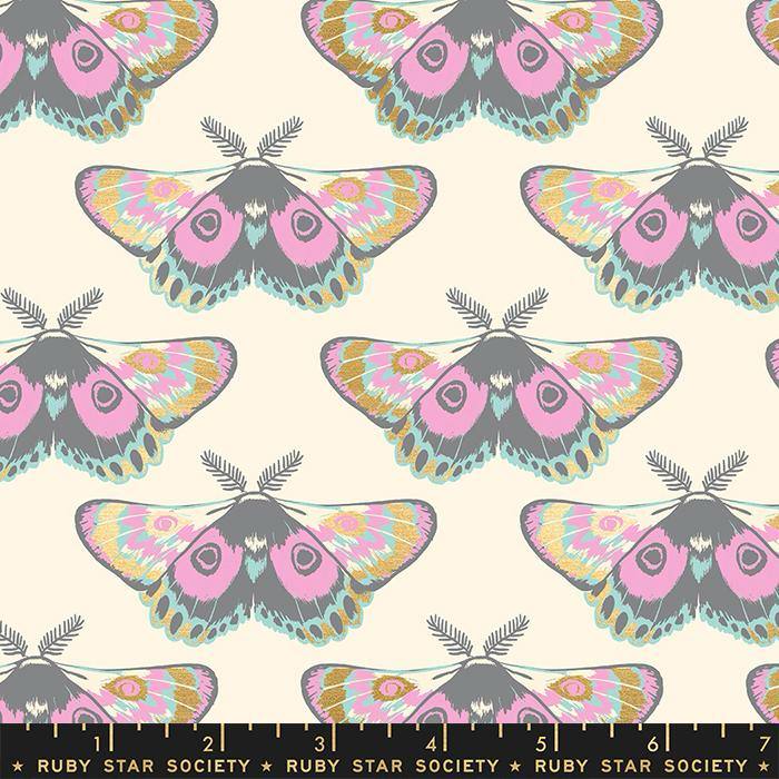 Firefly Metallic Buttercream - Glow Moth - Quilt Fabric