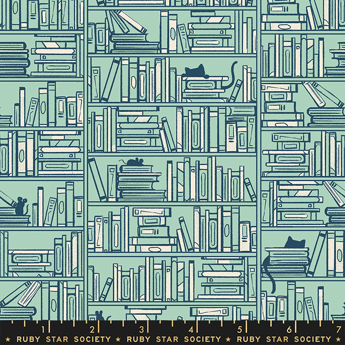 Reading Nook Soft Aqua - Library Books - Quilt Fabric