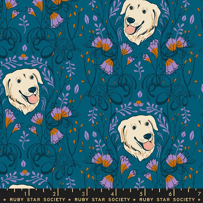 Dog Park Golden - Teal - Quilt Fabric