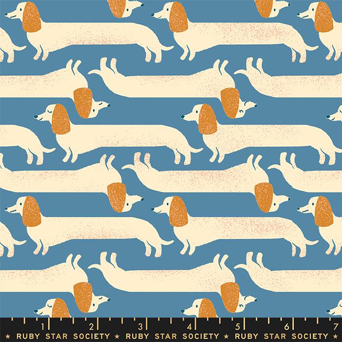 Dog Park Long Dog - Chambray - Quilt Fabric