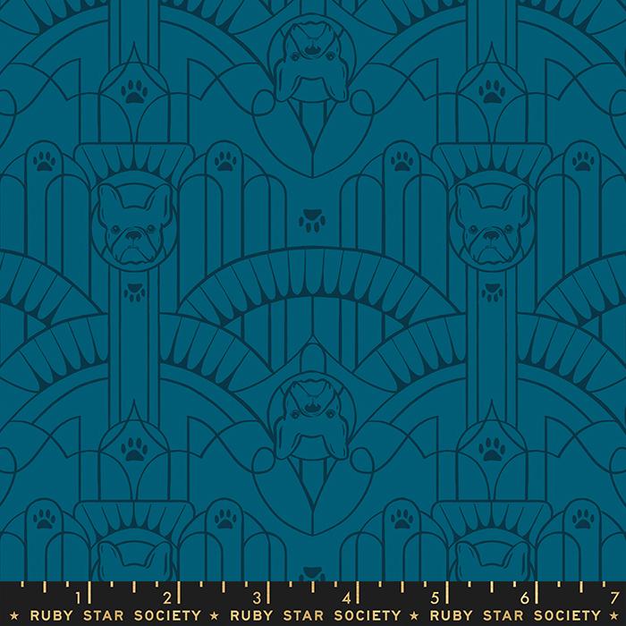 Dog Park Art Deco - Teal - Quilt Fabric