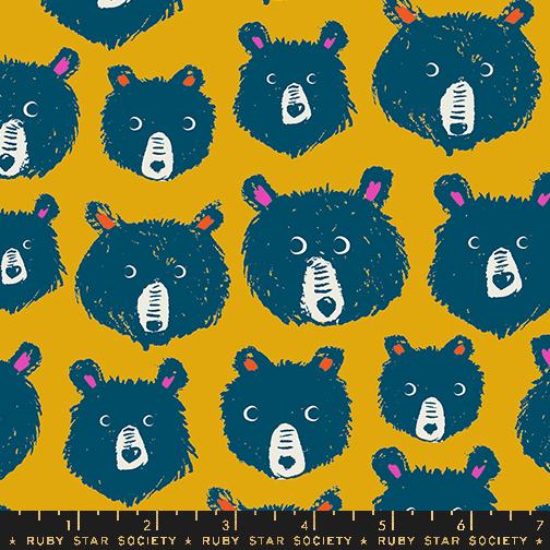Teddy And The Bears Goldenrod - Quilt Fabric