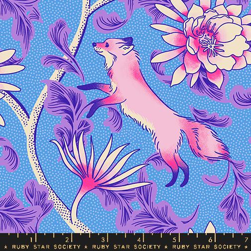 Glow Garden Fox Lindley Blue - Quilt Fabric