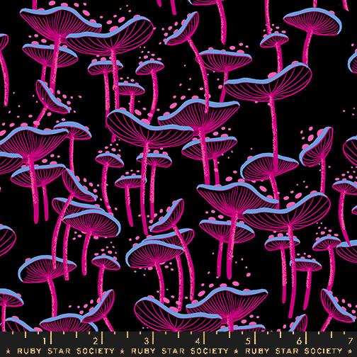 Glow Garden Mushroom Black - Quilt Fabric