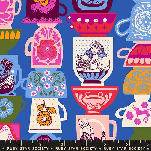 Hello Alice Blue Teacup Ribbon - Quilt Fabric