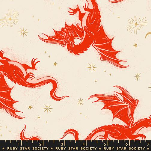 Fireglow Dragons Metallic Dark Ruby - Quilt Fabric