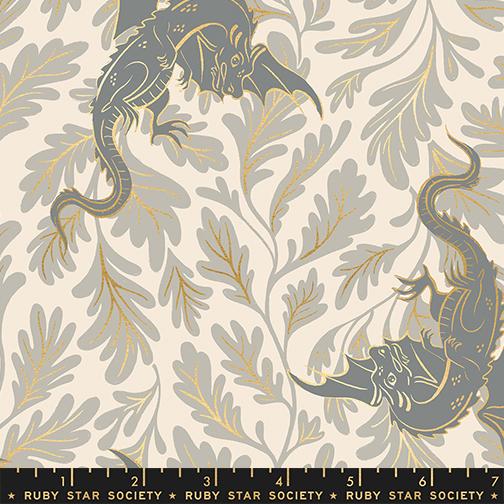 Fireglow Dragons Metallic Oyster - Quilt Fabric