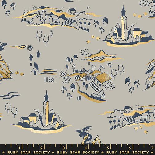 Fireglow Castle Metallic Oyster - Quilt Fabric