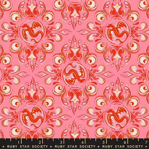Fireglow Damask Metallic Dark Ruby - Quilt Fabric