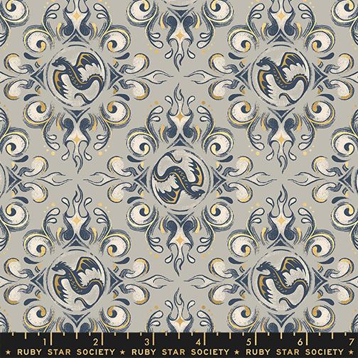 Fireglow Damask Metallic Oyster - Quilt Fabric