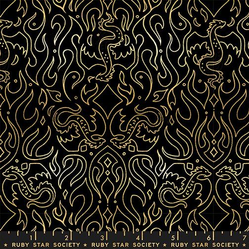 Fireglow Fire Metallic Black - Quilt Fabric