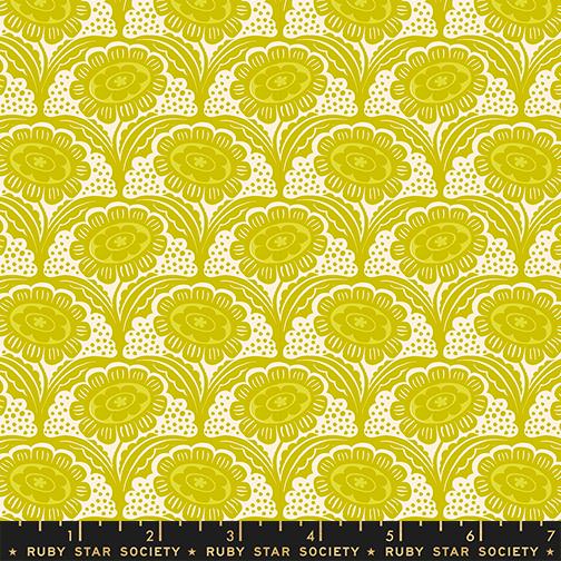 Ink Shop Flower Pistachio - Quilt Fabric, zoomed in. Select this picture to zoom back out.