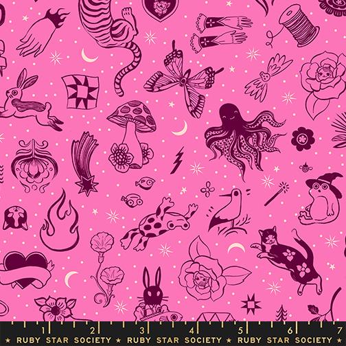 Ink Shop Tattoo Lipstick - Quilt Fabric, zoomed in. Select this picture to zoom back out.