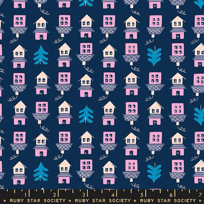 Tarrytown Navy - Little Houses - Quilt Fabric