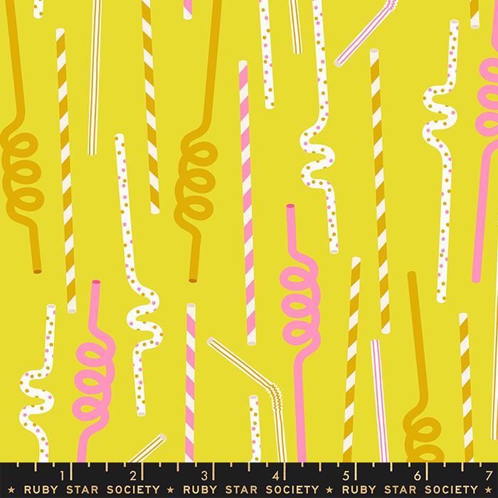 Novelty Straws Summer - Citron - Quilt Fabric