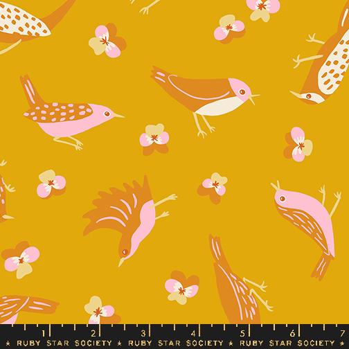 Bird Is The Word Goldenrod - Quilt Fabric