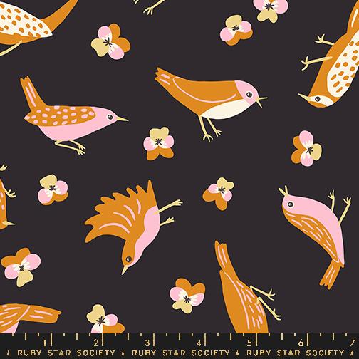 Bird Is The Word Soft Black - Quilt Fabric