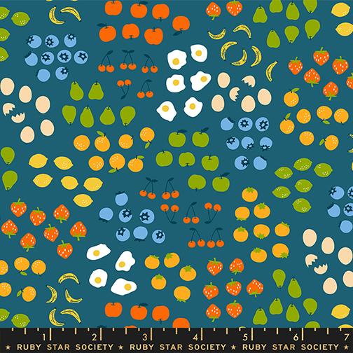 Egg and Friends Fruits Teal - Quilt Fabric