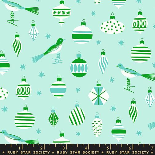 Merry Happy Baubles Mint - Quilt Fabric