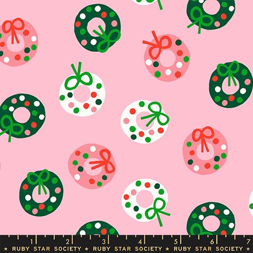 Merry Happy Wreaths Melody Pink - Quilt Fabric