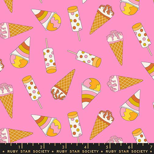 Sugar Cone 2 Treats Flamingo - Quilt Fabric, zoomed in. Select this picture to zoom back out.