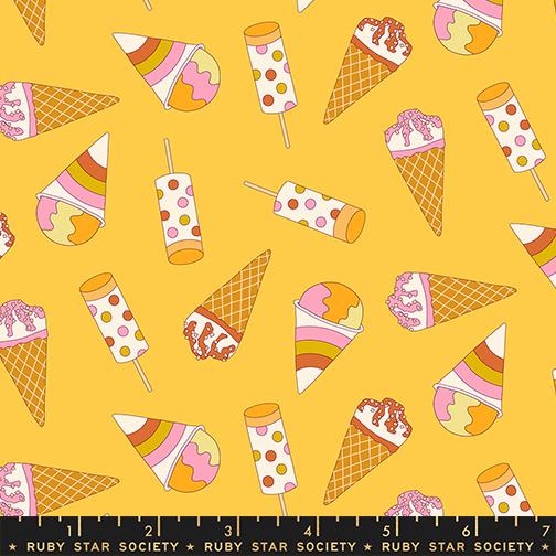 Sugar Cone 2 Treats Sunshine - Quilt Fabric, zoomed in. Select this picture to zoom back out.