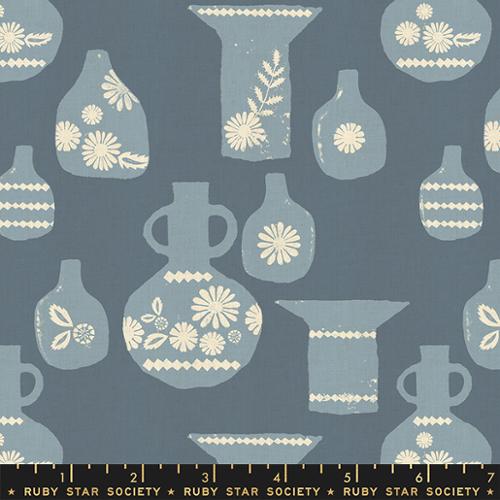Vessel Pots Blue Slate - Quilt Fabric