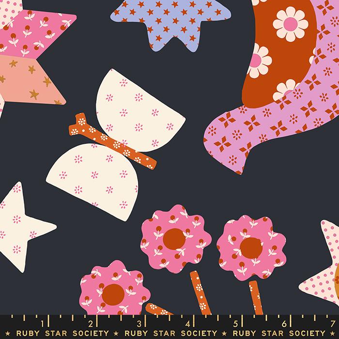 Meadow Star Menagerie - Soft Black - Quilt Fabric