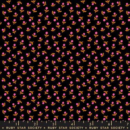 1 800 Calico Flower Black - Quilt Fabric, zoomed in. Select this picture to zoom back out.
