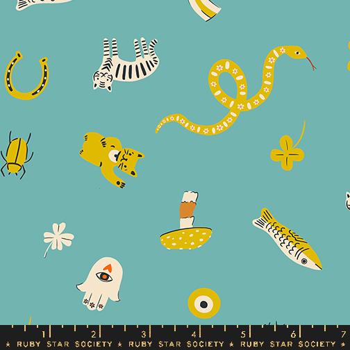 Ooh Lucky Lucky Animal - Turquoise - Quilt Fabric