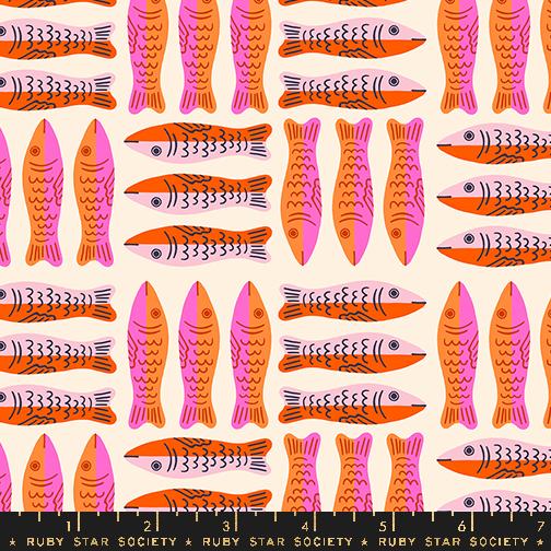 Ooh Lucky Lucky Sardine - Pink - Quilt Fabric