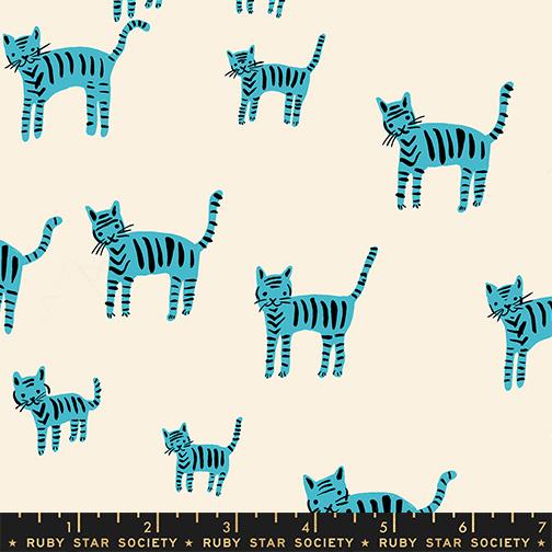 Catnap Tiger Turquoise - Quilt Fabric