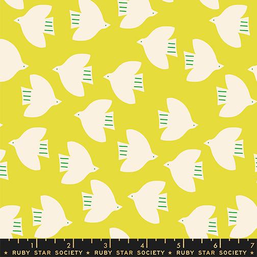 Catnap Birds Citron - Quilt Fabric