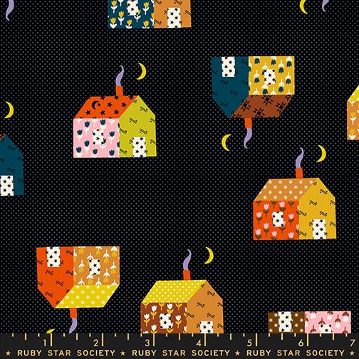 Mystic Fable Homes Soft Black - Quilt Fabric