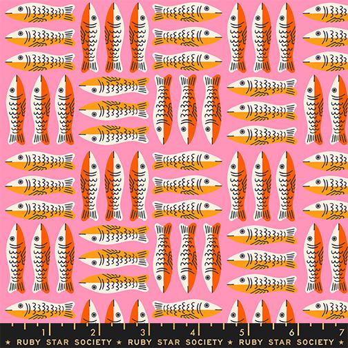 1 800 Calico Fish Lucky Pink - Quilt Fabric, zoomed in. Select this picture to zoom back out.