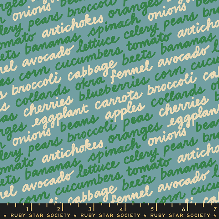 Food Group Ocean - In Season Text Words Fruit - Quilt Fabric