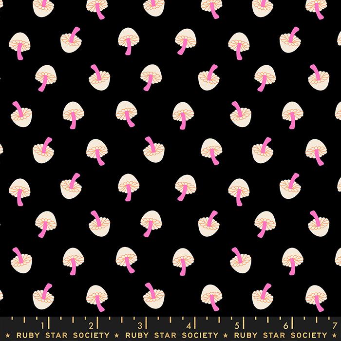 Tiny Frights Mushroom - Black - Quilt Fabric