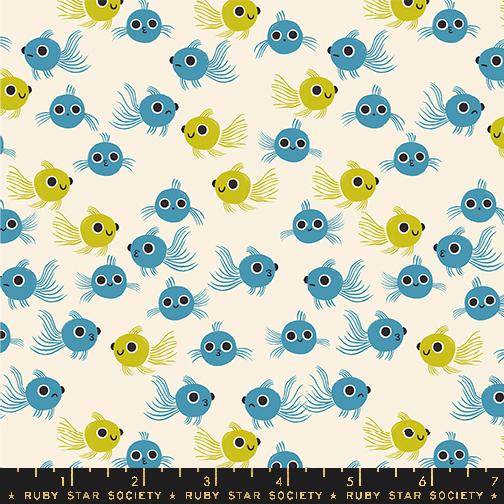Animal Animal Goldfish - Vintage Blue - Quilt Fabric