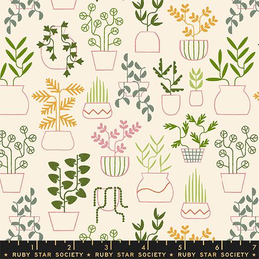 Calathea Potted Plants Natural - Quilt Fabric