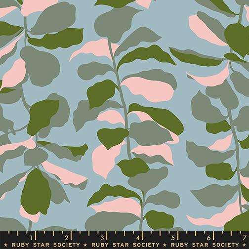 Calathea Fiddle Leaf Soft Blue - Quilt Fabric